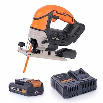 Afbeelding van Evolution Power Tools R90JGS Li accudecoupeerzaag 2 Ah accu, oplader en 5 multifunctionele zaagbladen meegeleverd