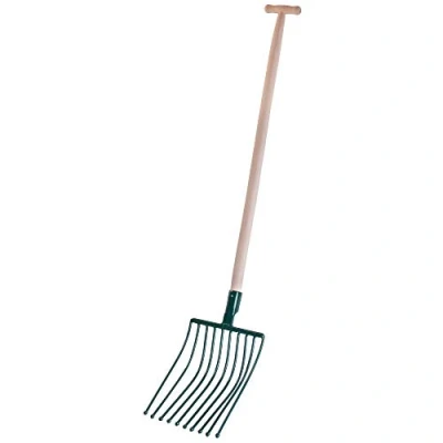 Afbeelding van KADAX Aardappelvork, vork, hooivork, spatvork, grafvork, mestvork van staal, vork voor aardappelen, tuin, draadvork met 10 tanden, houten steel, tuinvork (T greep)