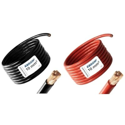 Afbeelding van EBROM 2 meter batterijkabel rood en zwart Pluskabel aardkabel 10mm2 10 mm² mm2 volledig koper 99,9% OFC koperen stroomkabel lengte