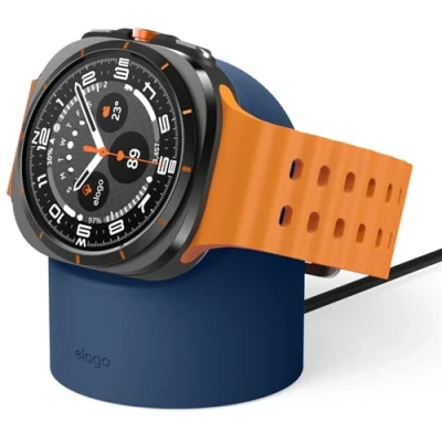 Afbeelding van elago GWT2 Oplader Standaard Compatibel met Samsung Galaxy Watch 7/7 Ultra, 6/6 Classic, 5/5 Pro [40/43/44/45/47mm], Nachtstand Modus, Kabel Management [Oplaadkabel Niet Inbegrepen] (Blauw)