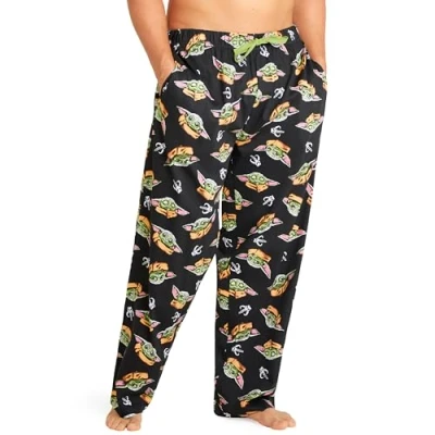 Afbeelding van Disney pyjama broek voor heren, comfortabele loungewear met zakken gezellige cadeaus hem, Zwarte Baby Yoda, M