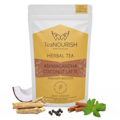 Afbeelding van TeaNOURISH Ashwagandha Coconut Latte CAFFEINE FREE Herbal Tea Indian Superfoods &amp; Relieves Stress and Supports Immunity 100% NATURAL 100g
