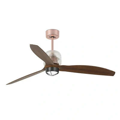 Afbeelding van Faro Lighting Deco LED koper, houten plafondventilator met DC motor, 3000K