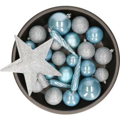 Afbeelding van Kerstbal plc d8 cm mistig blauw 33st kerst Decoris
