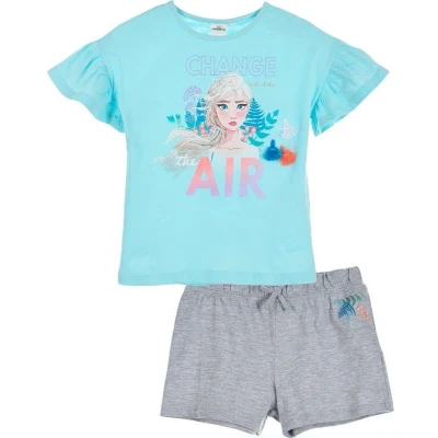 Afbeelding van Disney Frozen Set / Pyjama Shortama Biologisch Katoen Lichtblauw/Grijs maat 122/128 (8 jaar)