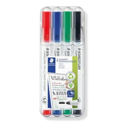 Afbeelding van Staedtler whiteboardmarker Lumocolor Compact opstelbare box met 4 stuks in geassorteerde kleuren