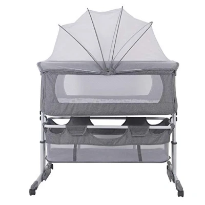 Afbeelding van Cododo Babybed, 3 in 1 wieg met matras en muskietennet, hoogteverstelling, mobiele babywieg voor pasgeborenen/zuigelingen, cododobed opbergmand (92 x 58 70 87 cm, grijs)