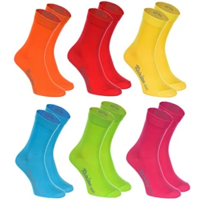 Afbeelding van Rainbow Socks Man Vrouw Kleurrijke Katoenen Sokken 6 Paar Oranje Rood Geel Turkoois Groen Fuchsia Maat EU 39 41
