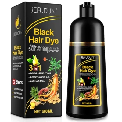 Afbeelding van Zwarte haarkleurshampoo, direct haarkleurmiddel, haarkleurmiddel in enkele minuten, natuurlijke en langdurige haarkleurshampoo voor mannen vrouwen, 500 ml