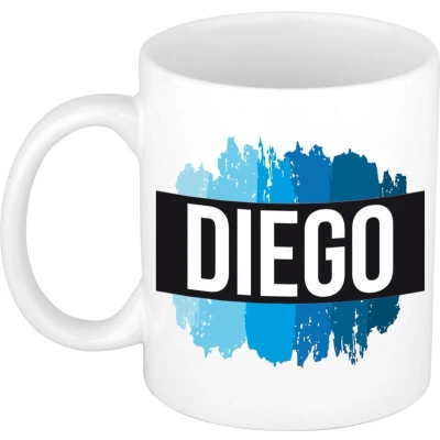 Afbeelding van Diego Naam / voornaam kado beker mok verfstrepen Gepersonaliseerde met mokken