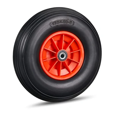 Afbeelding van Relaxdays kruiwagenwiel 4.00 6 volrubber anti lek PU reservewiel compleet adapters zwart rood
