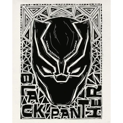 Afbeelding van Komar Artprint Marvel Black Panther Lino Cut Helmet 40 x 60 cm (breedte hoogte) kinderkamer, decoratie (set)