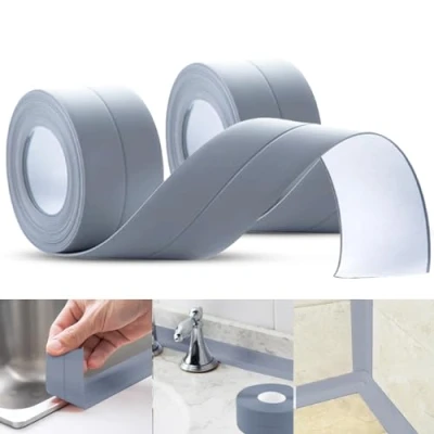 Afbeelding van 2 Rollen Caulk Tape Sealant Strip, badkamer afdichtingstape, keuken waterdicht anti schimmel en fouling muurstickers naadafdichtingsstrips（Grijs ）