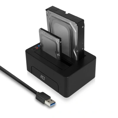 Afbeelding van ACT AC1504 2,5&quot; en 3,5&quot; SATA Dual Harde Schijf Dockingstation USB 3.2 Gen1 Zwart