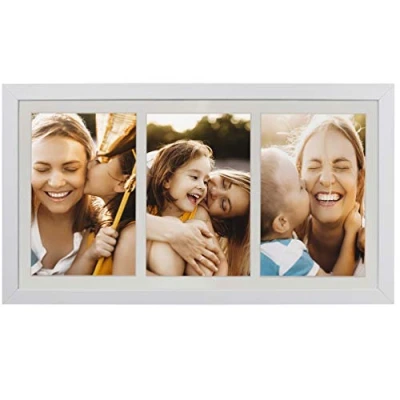 Afbeelding van BD ART Collage fotolijst 18 x 35 cm voor drie foto&#039;s met passe partout 10x15 cm, wit MDF hout, moderne om aan de muur te hangen of op een kast plaatsen