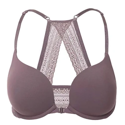 Afbeelding van DOBREVA Dames Voorsluiting Push Up BH met Beugel Zacht T Shirt Diepe Hals Bh&#039;s Halter Gevoerd Cacao Blush 85C