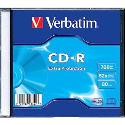 Afbeelding van Verbatim cd R Extra Protection, blanco met 700 MB gegevensopslag, ideaal voor foto en video opnames, compatibel elk conventioneel station, enkele Slim Jewel Case