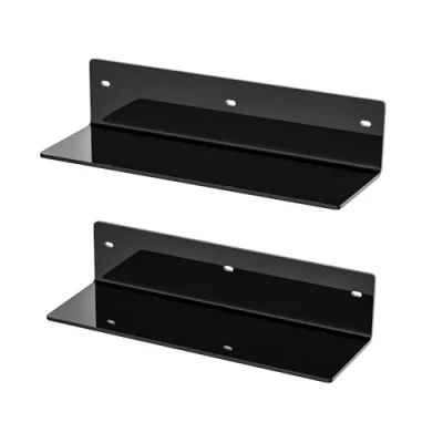 Afbeelding van Sezanrpt 30cm zwarte wandplankenset van 2, acryl badkamerplanken aan de muur voor woondecoratie, planten, cosmetica, huidverzorging, vochtbestendig, 10 cm diep, 2 pack