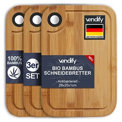 Afbeelding van vendify® Ontbijtplankjes van bamboe snijplank set 3 28x20 cm keukenplanken hout