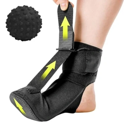 Afbeelding van TOEECY Nachtspalk voor plantaire fasciitis met verstelbare bandjes en massagebal, ademende ondersteuning pijnverlichting bij achillespeesontsteking (zwart/L)