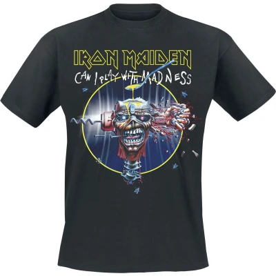 Afbeelding van Iron Maiden Can I play with madness T shirt zwart XL 100% katoen Band merch, Bands, Schedels