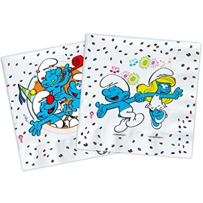 Afbeelding van Composteerbare papieren servetten Smurfen (33 x 33 cm, tweelaags), 20 stuks