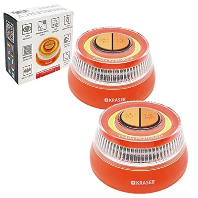 Afbeelding van KRASER KR4V16NP2 PACK 2 Noodlicht Auto Signaal, Noodverlichting Snelweg Signaal Licht Intensiteit LED baken , Gehomologeerd Magnetisch Noodbaken, Compact Autonoom + Zaklamp