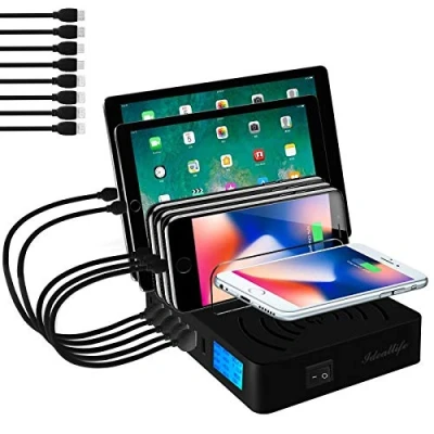 Afbeelding van 8 poorts USB laadstation organizer voor meerdere apparaten，QC3.0 Vloeibaar kristalscherm monitor draadloos apparaten draadloze oplader，voor telefoons en andere elektronica