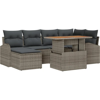 Afbeelding van vidaXL Tuin Sofa Set van 7 Grijs Riet Rechthoekig