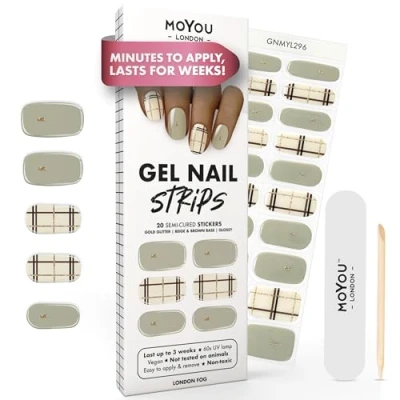 Afbeelding van MOYOU London Semi geharde UV gelstrips, 20 stuks, gelnagelfolie, hardend voor manicure in salonkwaliteit, set met nagelvijl en houten nagelriemstokjes Fog