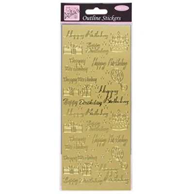 Afbeelding van Anitas Outline Stickers, Happy Birthday meerkleurig, goud, voor scrapbooking, kaarten maken, kinderspel, huiswerk, kunst, ambacht, verfraaien, decoratief, papier, kaart, glas, metaal, kunststof,