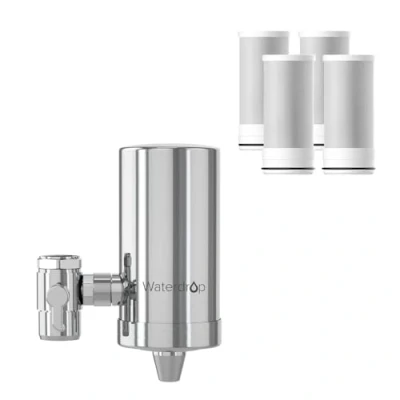 Afbeelding van Waterdrop WD FC 06 Roestvrijstalen Kraanwaterfilter,Koolstofblok Waterfiltratiesysteem,Kraanwaterfilter,Keukenzuiveraar,Vermindert Chloor,Geur en Slechte Smaak(4 Filters Inbegrepen)
