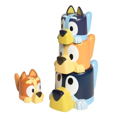 Afbeelding van Tomy Toomies Bluey Familie Slaapbekers met Chilli, Bandit, Bingo en Uitschuifbare stapelbare mokken voor in bad Officieel gelicentieerd Babybadspeelgoed 18 maanden