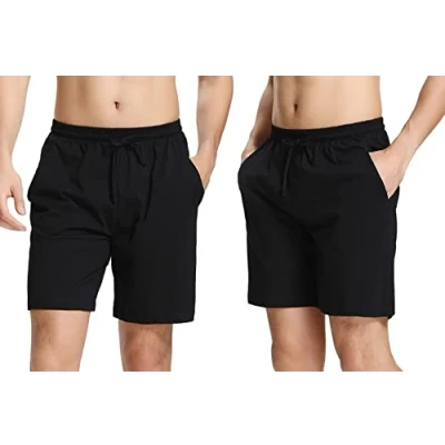 Afbeelding van NC Korte pyjamabroek voor heren, van katoen, bermuda, slaapshorts, pyjamabroek, zomerslaapbroek, vrijetijdsbroek mannen, 2 x zwart., L