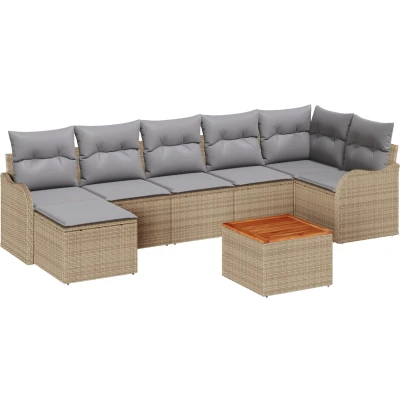 Afbeelding van vidaXL 8 delige tuinset met kussens Beige Poly Rattan Acacia
