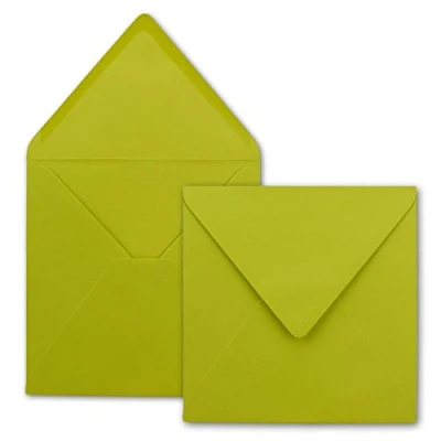 Afbeelding van FarbenFroh 100 x vierkante enveloppen in limoen (groen), 15,5 cm, zonder venster, met natte plakrand, 110 g/m², voor uitnodigingskaarten bruiloft, verjaardag en meer