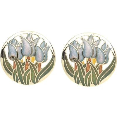 Afbeelding van Behave Clip oorbellen oorclips tulpen goud kleur blauw emaille 2,5 cm