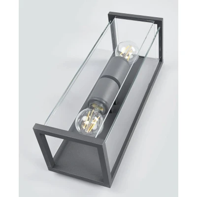 Afbeelding van Lucande Wandlamp buiten 2 lichts aluminium, glas H: 40 cm E27 donkergrijs, transparant