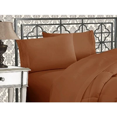 Afbeelding van Elegant Comfort Luxe 1500 premium hotelkwaliteit microvezel drielijn geborduurd zachtste 4 delige lakenset, kreuk en vervagingsbestendig, California King, brons