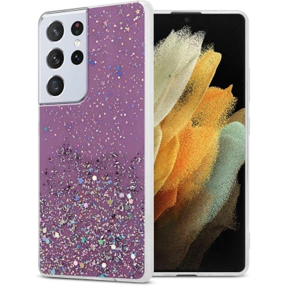Afbeelding van Cadorabo Hoesje geschikt voor Samsung Galaxy S21 ULTRA in Paars met Glitter Beschermhoes van flexibel TPU silicone fonkelende glitters Case Cover Etui