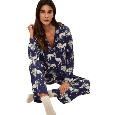 Afbeelding van Trendyol Antracietkleurige Viscose Geweven Pyjamaset Met Tijgermotief Thmaw24Pt00092