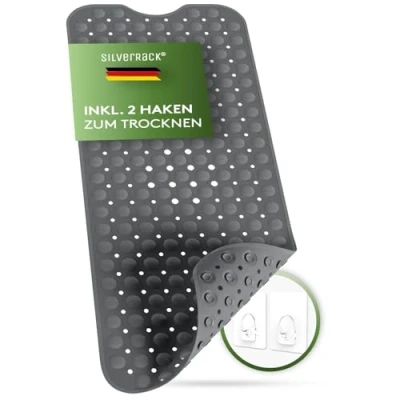 Afbeelding van SilverRack Badmat, 100 x 40 cm, antraciet, antislipmat, badkuip, BPA vrij, voor kinderen en baby&#039;s, schimmelbestendig machinewasbaar, badmat antislip