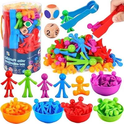 Afbeelding van NCKIHRKK Montessori Speelgoed vanaf 2, 3, 4, 5 jaar, sensorisch speelgoed, motoriekspeelgoed met bijpassende sorteerbekers en pincetten, kleuren, leerspeelgoed 5, 6 kinderen,