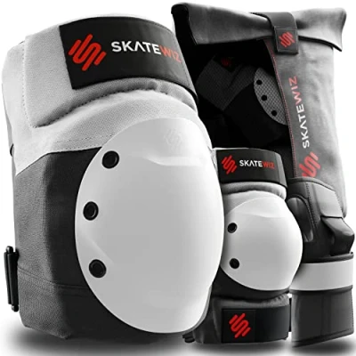 Afbeelding van SKATEWIZ Protectoren, inlineskates voor volwassenen, skate beschermers schaatsen, schaatsenbeschermers, M/L grijs, wit