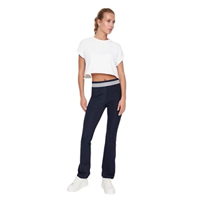 Afbeelding van Trendyol Dames sportkleding normale taille wijde pijpen rechte joggingbroek, marineblauw, L