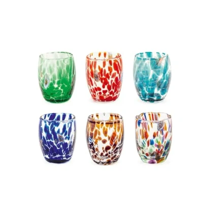 Afbeelding van H&amp;h set 6 bicchieri veneziano in vetro decorato multicolore cl 5