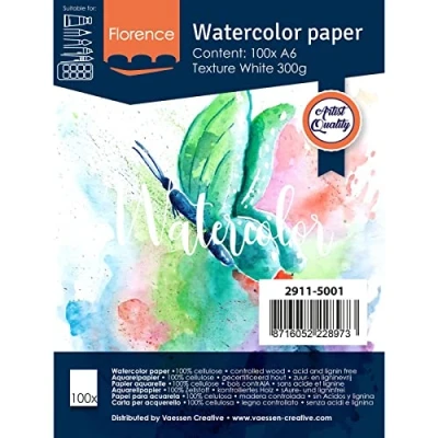 Afbeelding van Aquarelpapier Intens White A6 300 grams Lichte Structuur Texture Florence 100 vellen