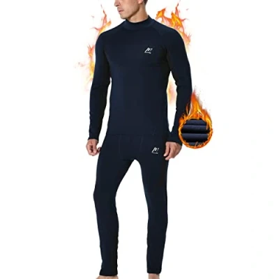 Afbeelding van MeetHoo Thermisch ondergoed voor heren, fleece gevoerd, hoge hals, basislaag, compressie, lange onderbroek winter, hardlopen, skiën, Blauw, XXL