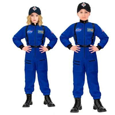 Afbeelding van Widmann Science Fiction &amp; Space Kostuum Blauwe Astronaut Op Weg Naar De Maan Kind Blauw Maat 116 Carnavalskleding Verkleedkleding