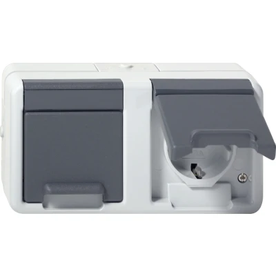Afbeelding van Gira combi wisselstopcontact opbouw spatwaterdicht IP44 horizontaal compleet met onderbak